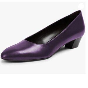Milooey shoes Women's Round Toe Slip On Pumps Chunky Low Heels Shoes Purpel